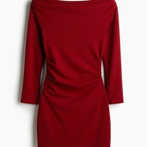 H&M Draped Off-the-Shoulder Mini Dress - Dark Red, Size Large